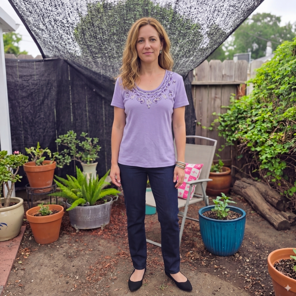 Women's Purple Top With Beaded Details Around The Neck